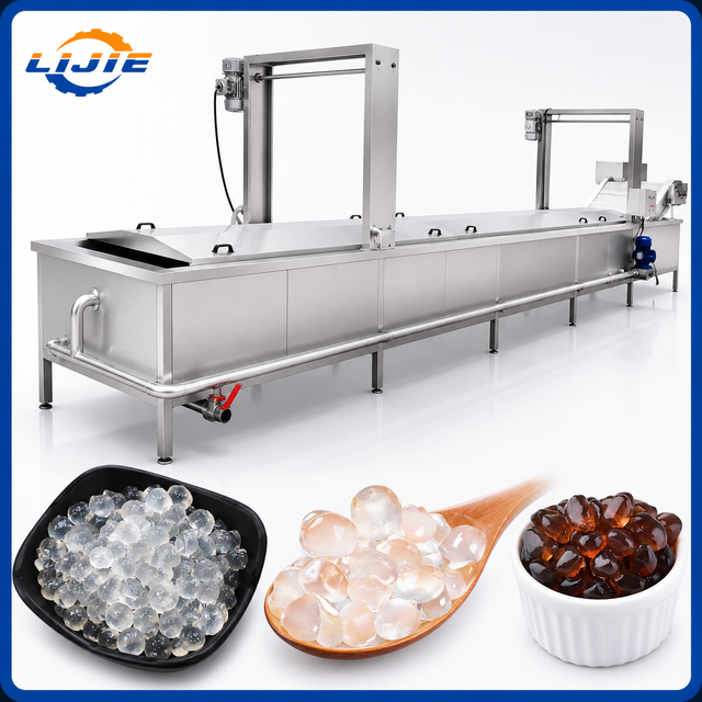 Water bath pasteurization line for crystal boba agar jelly pearls with cooling and air drying system