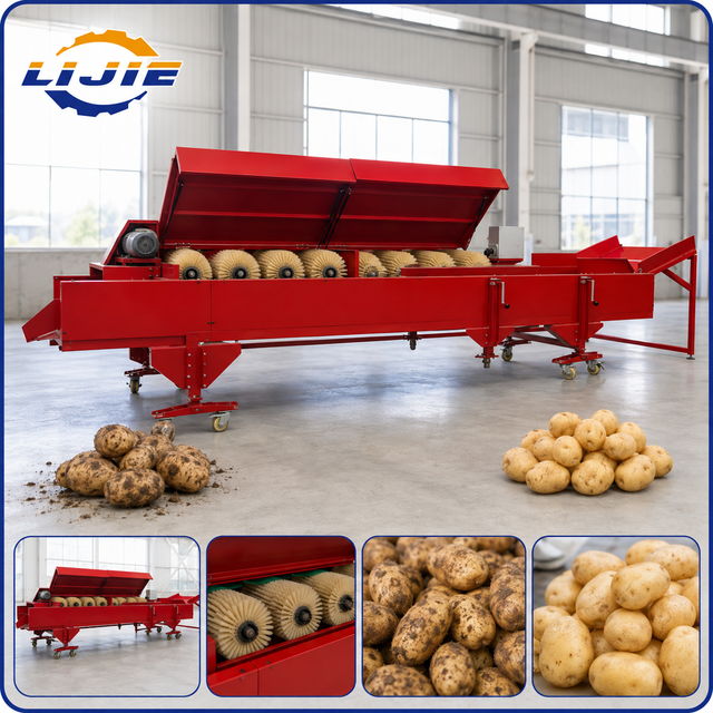Automatic potato dry cleaning machine with brush rollers