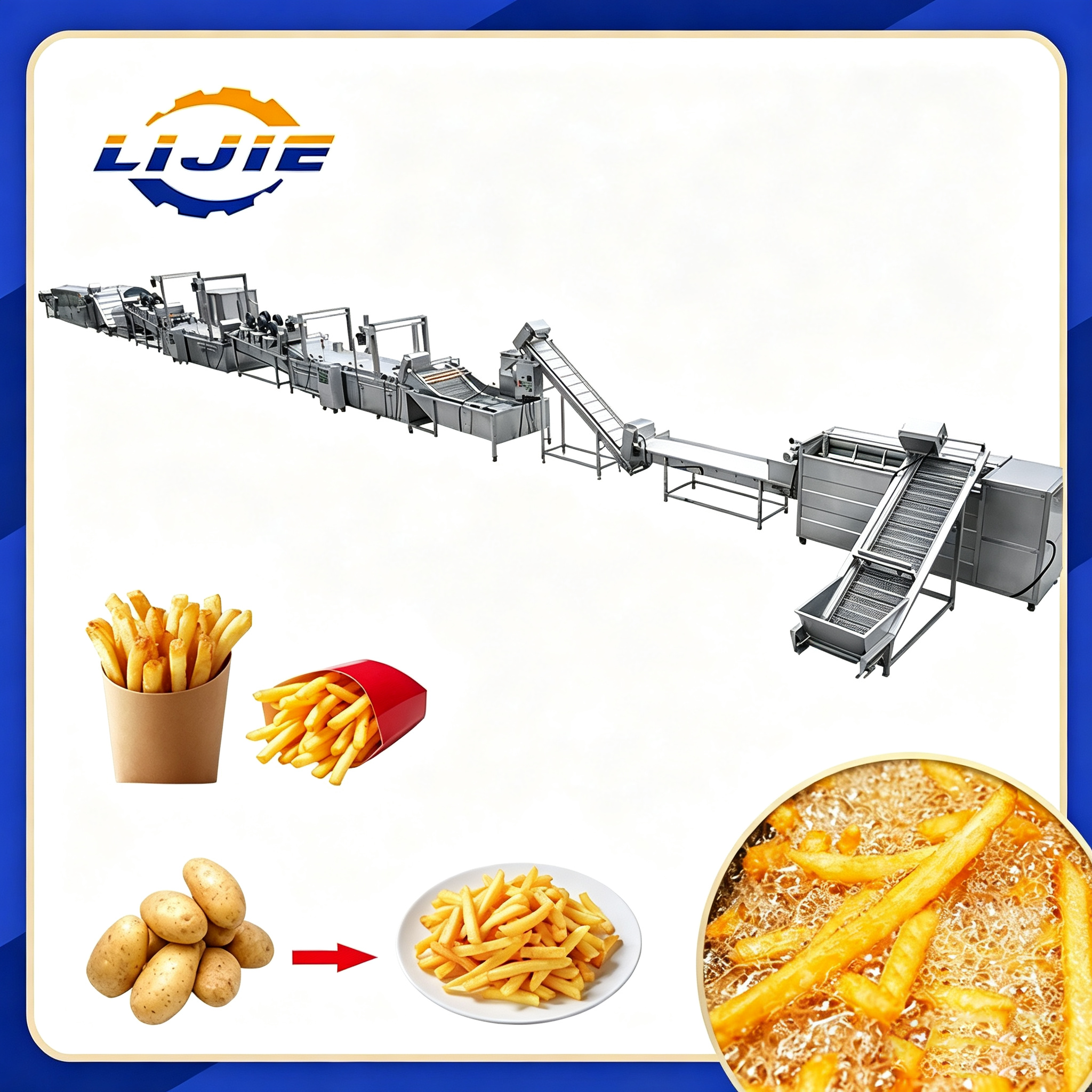 Fully automatic frozen French fries complete production line from raw potato to frozen finished fries